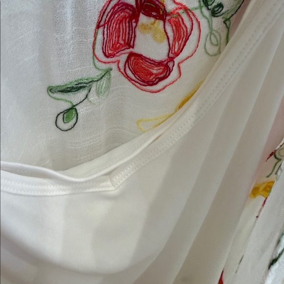 Embroidered Floral Button-Front Women’s Top in White with Red & Yellow Flowers - Picture 4 of 10